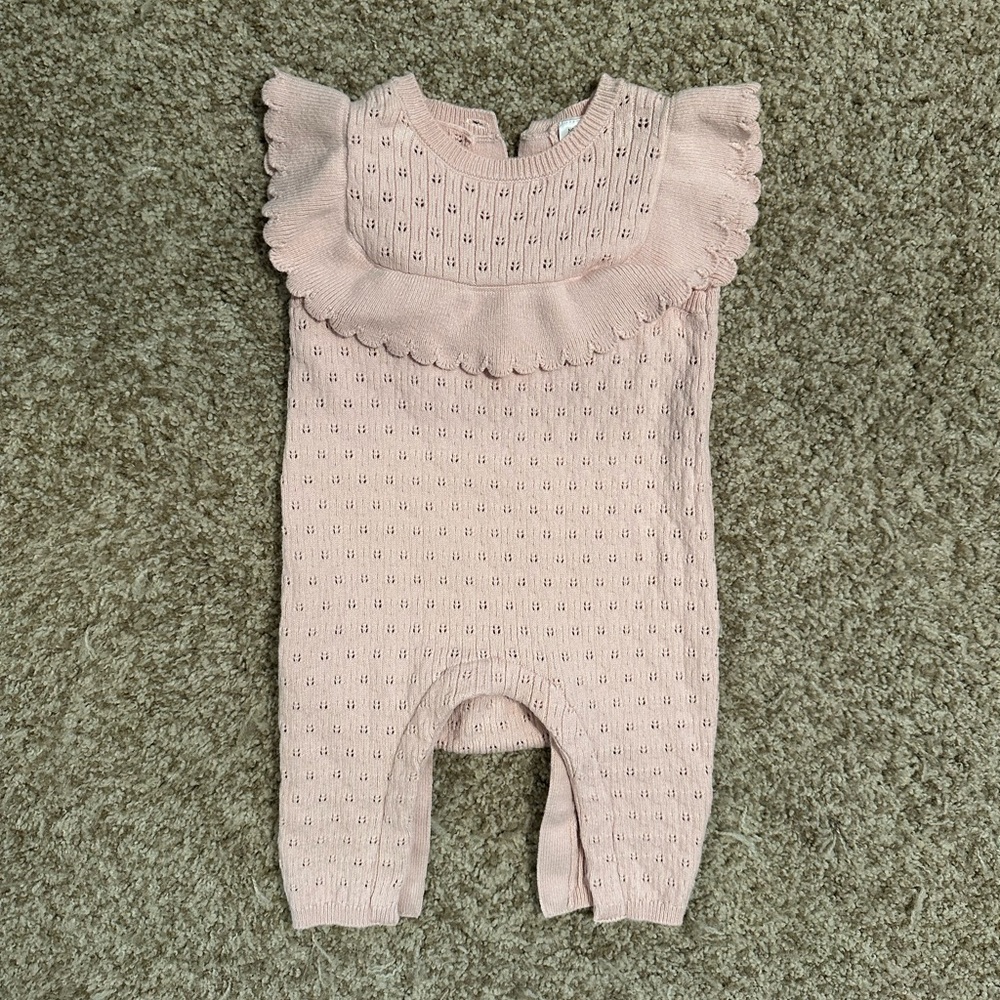Pink Ruffled Sweater Knit Romper